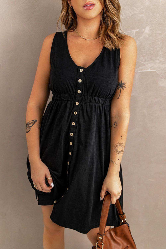 Sleeveless Button Down Mini Dress - Trendsi - Flyclothing LLC