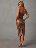 PU Slit Midi Dress - Trendsi - Flyclothing LLC