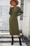 Notched Neck Dropped Shoulder Button-Down Midi Dress - Trendsi - Flyclothing LLC