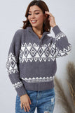Zip-Up Geometrical Pattern Pullover Sweater - Trendsi - Flyclothing LLC