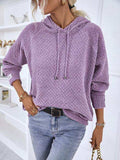 Texture Drawstring Long Sleeve Hooded Sweater - Trendsi - Flyclothing LLC