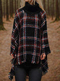 Turtleneck Plaid Raw Hem Sweater - Trendsi - Flyclothing LLC