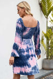 Tie-Dye Square Neck Flounce Sleeve Dress - Trendsi - Flyclothing LLC
