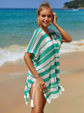 Tassel Openwork Striped V-Neck Cover Up - Trendsi - Flyclothing LLC