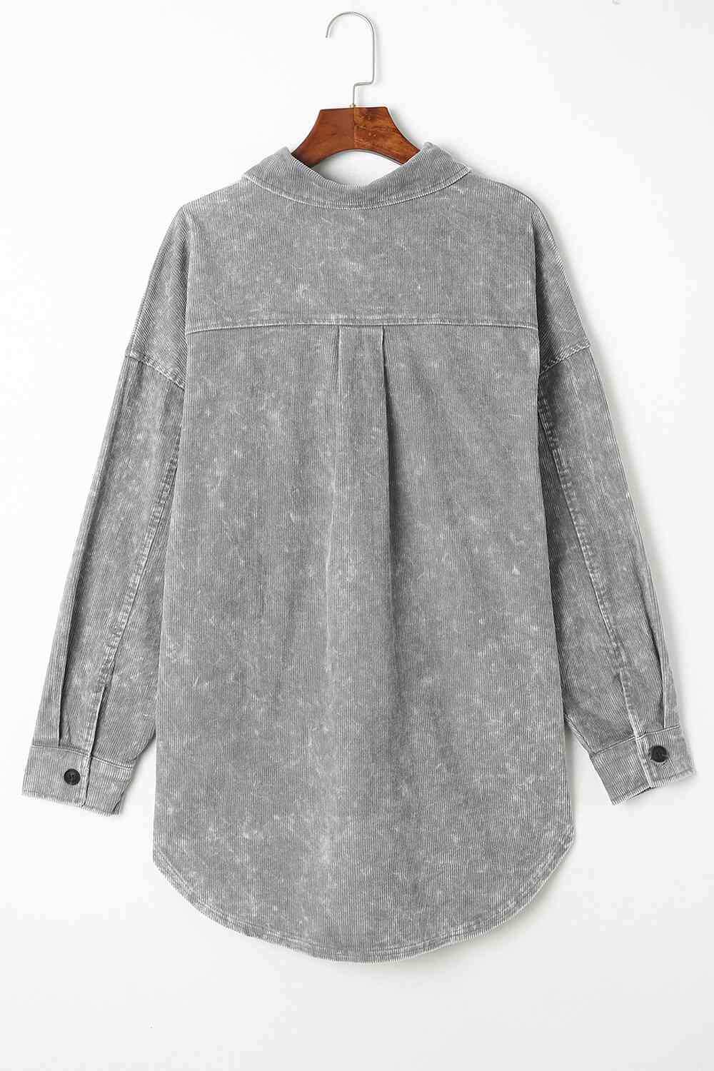 Washed Button Down Dropped Shoulder Jacket - Trendsi - Flyclothing LLC