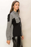 HYFVE Houndstooth Contrast Raw Hem Jacket - Trendsi - Flyclothing LLC