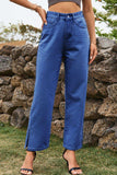 High Waist Loose Fit Ankle Slit Jeans - Trendsi - Flyclothing LLC