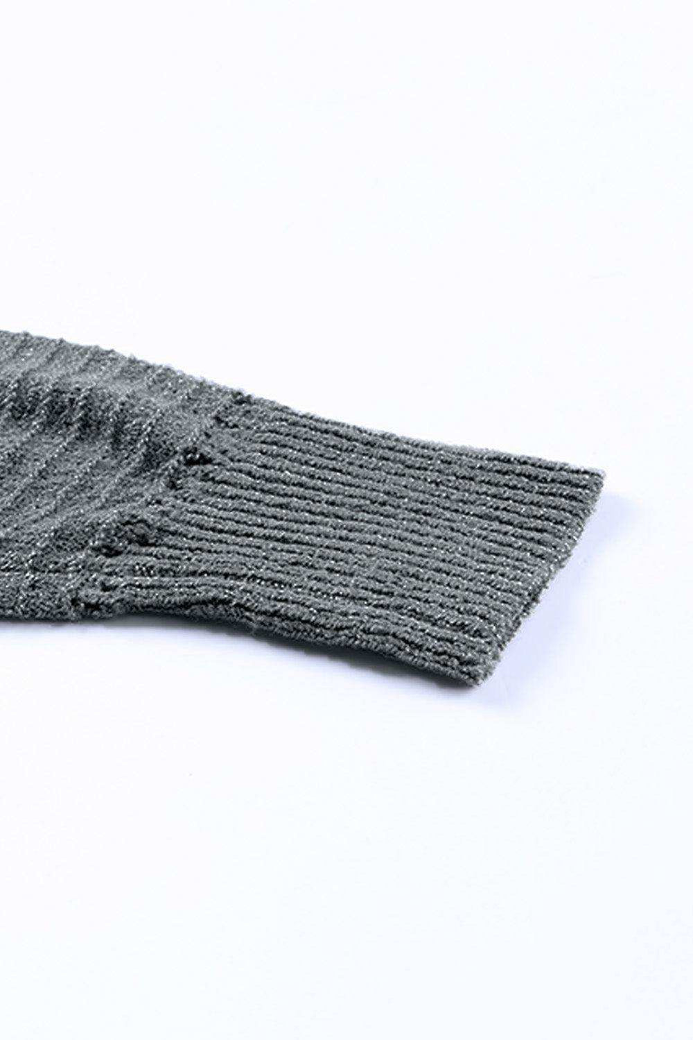 Zip-Up Raglan Sleeve Openwork Hooded Cardigan - Trendsi - Flyclothing LLC