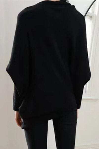 Full Size Boat Neck Batwing Sleeve Knit Top - Trendsi - Flyclothing LLC