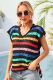 Striped V-Neck Slit Cover Up - Trendsi - Flyclothing LLC