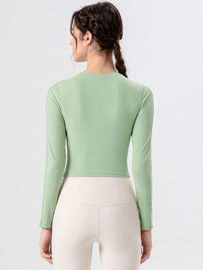 Round Neck Long Sleeve Active T-Shirt - Trendsi - Flyclothing LLC