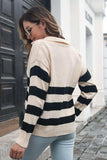 Striped Johnny Collar Sweater - Trendsi - Flyclothing LLC