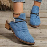 Contrast Canvas Low Heel Boots - Trendsi - Flyclothing LLC