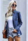 Distressed Snap Down Denim Jacket - Trendsi - Flyclothing LLC