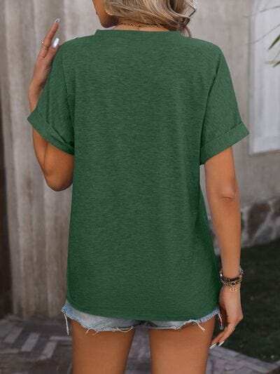Notched Buttoned Short Sleeve T-Shirt - Trendsi - Flyclothing LLC