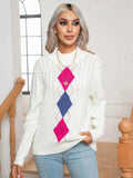 Openwork Geometric Mock Neck Sweater - Trendsi - Flyclothing LLC