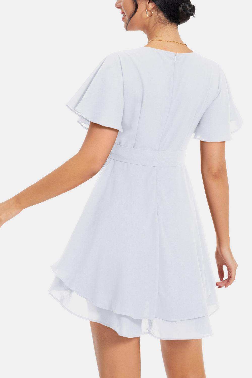 Surplice Neck Flutter Sleeve Dress - Trendsi - Flyclothing LLC
