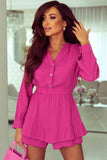 Buttoned Notched Neck Long Sleeve Romper - Trendsi - Flyclothing LLC