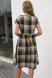Plaid Round Neck Cap Sleeve Dress - Trendsi - Flyclothing LLC