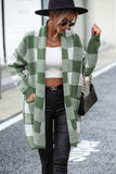 Plaid Dropped Shoulder Cardigan with Pocket - Trendsi - Flyclothing LLC