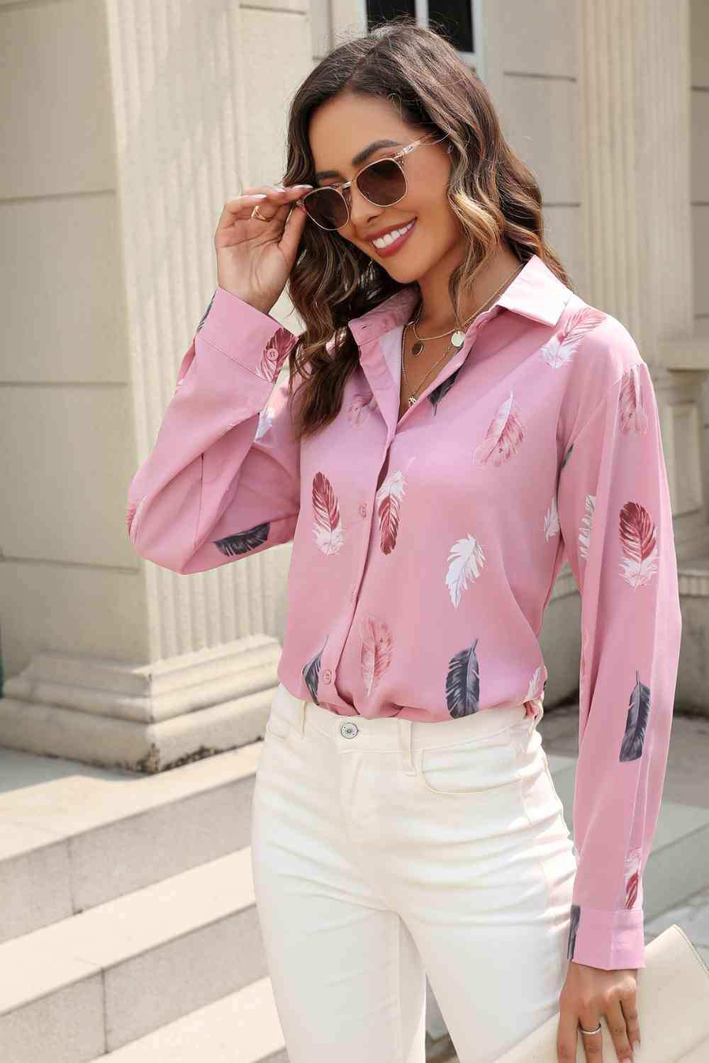 Printed Collared Neck Buttoned Shirt - Trendsi - Flyclothing LLC