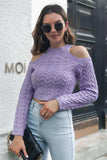 Cable-Knit Cold-Shoulder Sweater - Trendsi - Flyclothing LLC