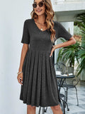 Pleated V-Neck Short Sleeve Tee Dress - Trendsi - Flyclothing LLC