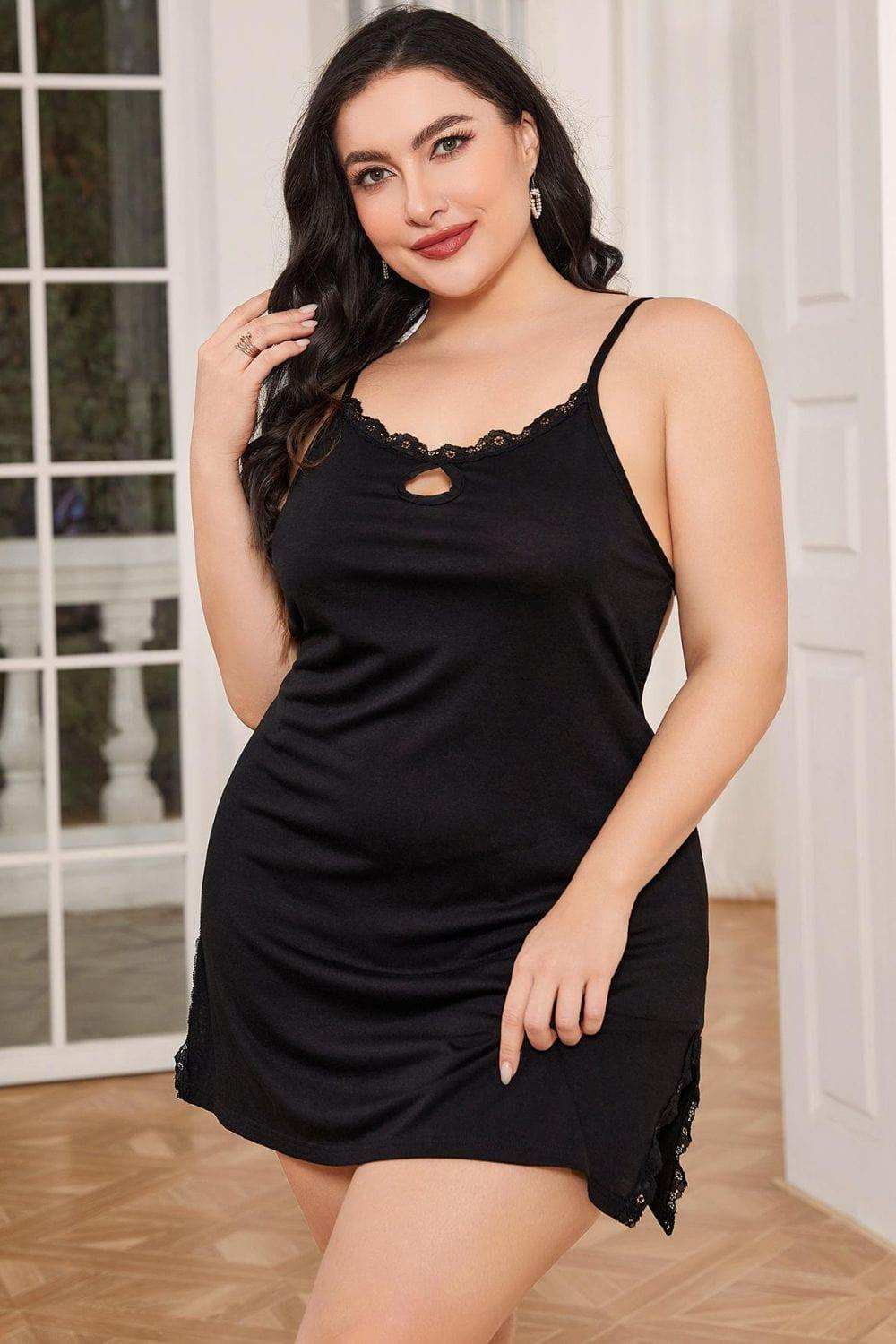 Lace Trim Backless Spaghetti Strap Night Dress - Trendsi - Flyclothing LLC