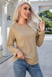 Round Neck Raglan Sleeve Ribbed Blouse - Trendsi - Flyclothing LLC