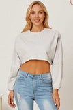 Round Neck Dropped Shoulder Cropped Sweatshirt - Trendsi - Flyclothing LLC