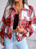 Plaid Collared Neck Drop Shoulder Jacket - Trendsi - Flyclothing LLC