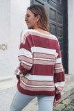 Striped V-Neck Dropped Shoulder Sweater - Trendsi - Flyclothing LLC