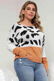 Plus Size Leopard Round Neck Long Sleeve Sweater - Trendsi - Flyclothing LLC
