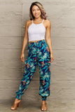 Smocked Plant Print Long Pants - Trendsi - Flyclothing LLC