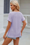 Eyelet V-Neck Short Sleeve T-Shirt - Trendsi - Flyclothing LLC