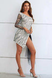 Zebra Print Rhinestone Slit Single Shoulder Dress - Trendsi - Flyclothing LLC