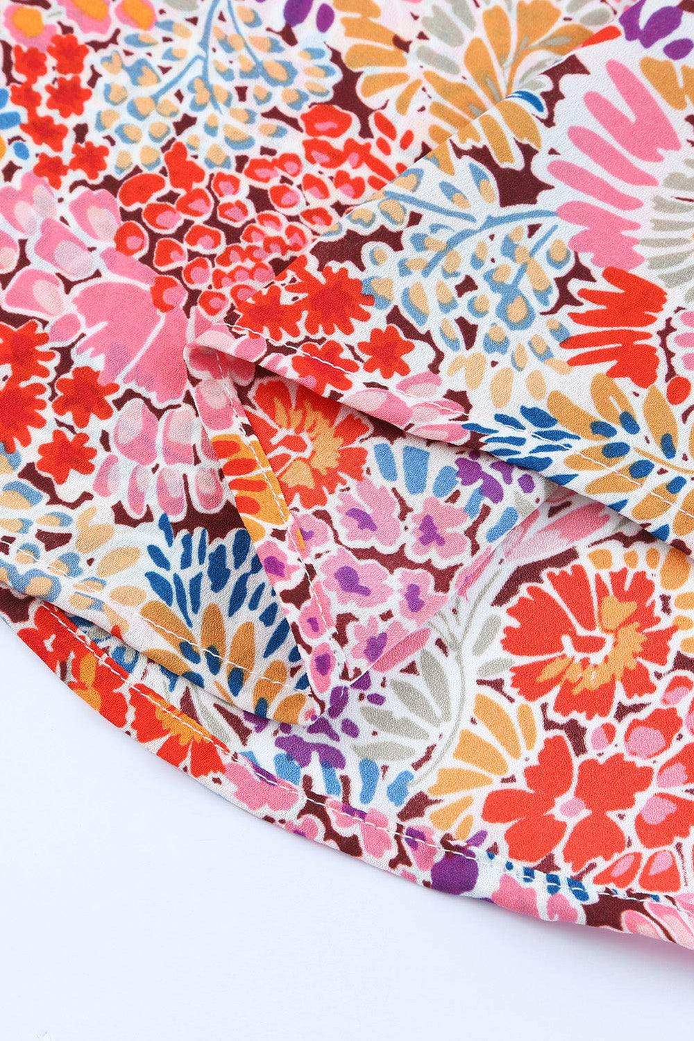 Floral Print Long Puff Sleeve Blouse - Trendsi - Flyclothing LLC