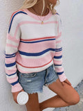 Striped Drop Shoulder Round Neck Pullover Sweater - Trendsi - Flyclothing LLC