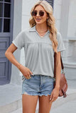 Ruched Johnny Collar Short Sleeve Blouse - Trendsi - Flyclothing LLC
