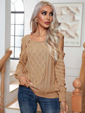 Decorative Button Cold-Shoulder Sweater - Trendsi - Flyclothing LLC