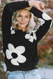 Round Neck Floral Pattern Color Contrast Design Long Sleeve Sweater - Trendsi - Flyclothing LLC