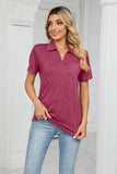 Curved Hem Johnny Collar Polo Shirt - Trendsi - Flyclothing LLC