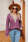 Contrast V-Neck Long Sleeve Blouse - Trendsi - Flyclothing LLC
