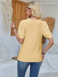 Eyelet Asymmetrical Neck Short Sleeve T-Shirt - Trendsi - Flyclothing LLC