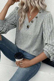 Decorative Button V-Neck Lantern Sleeve Blouse - Trendsi - Flyclothing LLC