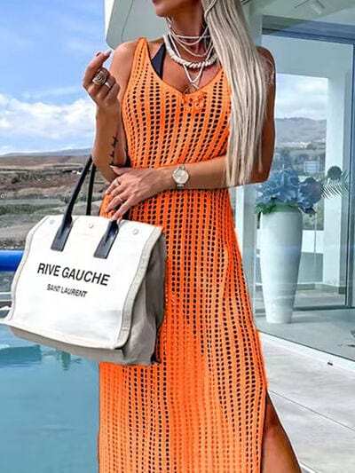 Openwork Slit Cutout Wide Strap Dress - Trendsi - Flyclothing LLC