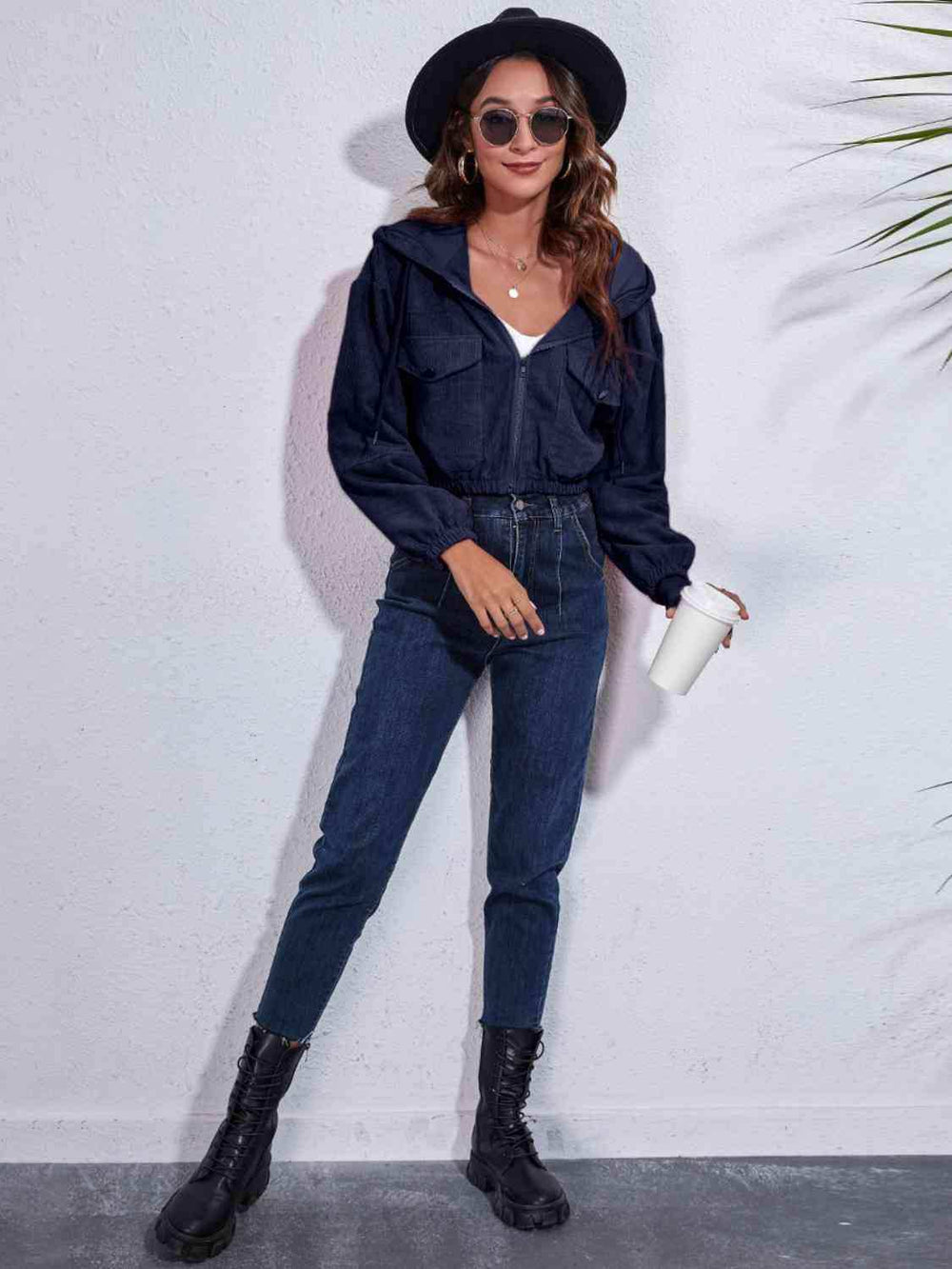 Drawstring Hooded Zip Up Jacket with Pockets - Trendsi - Flyclothing LLC