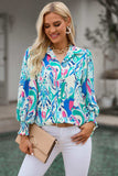 Printed Puff Sleeve Collared Blouse - Trendsi - Flyclothing LLC