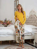 Round Neck Top and Printed Pants Lounge Set - Trendsi - Flyclothing LLC