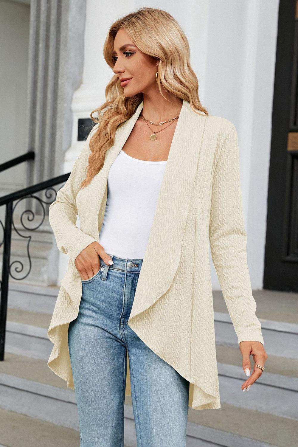 Open Front Long Sleeve Cardigan - Trendsi - Flyclothing LLC